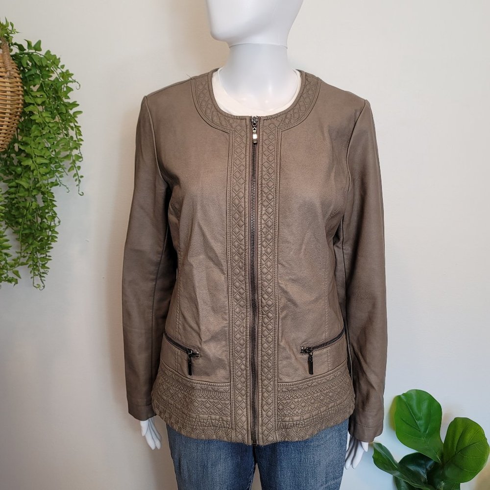 Christopher & Banks taupe faux leather jackets S